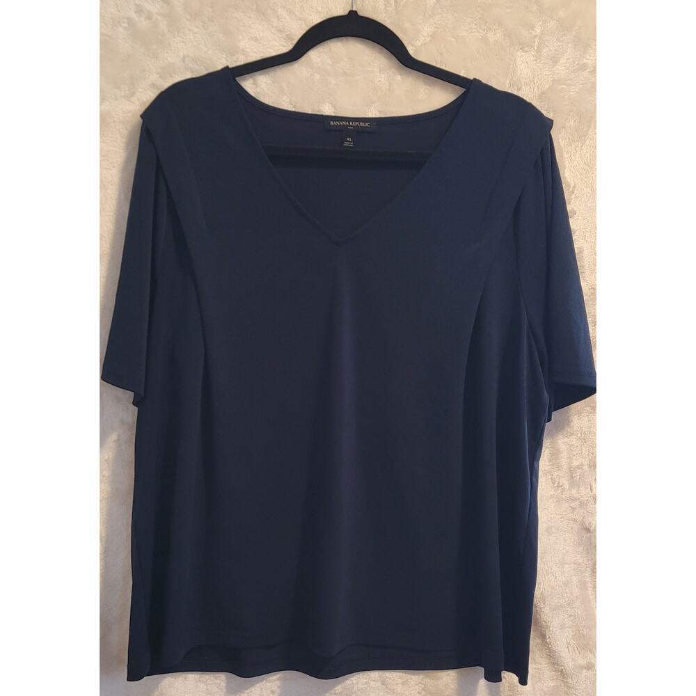Women's Banana Republic Blue Blouse Shirt V-Neck Size X-Large